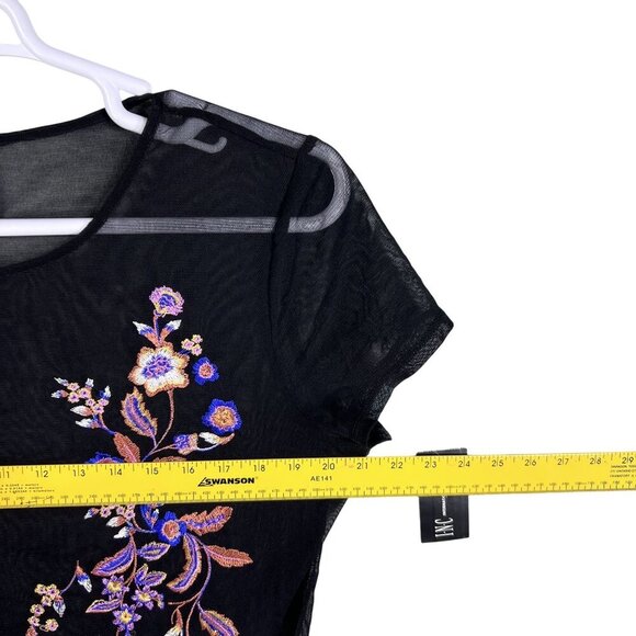 Inc NWT Womens L Sheer Mesh Top Black Floral Embroidered Y2K Witchy Whimsigoth - Picture 11 of 15